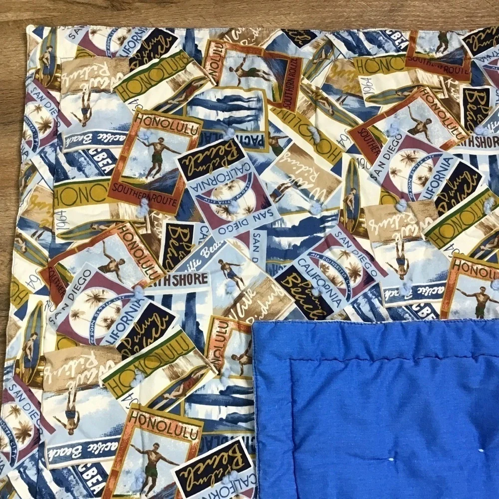 VINTAGE Handmade Blanket Quilt Baby Throw California SanDiego SurfBeachH…